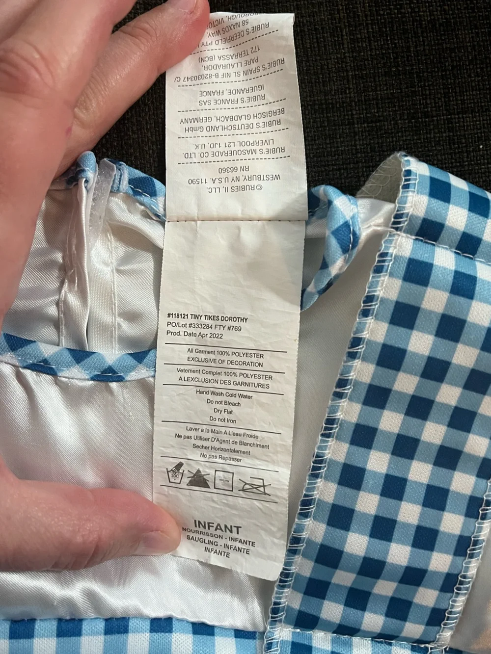 The Wizard of Oz Rubie’s Dorothy Costume Dress Blue Gingham Infant 6-12 Months - Picture 5 of 14